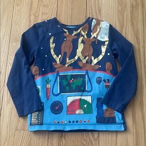Mini Boden Blue Reindeer Long Sleeve Shirt